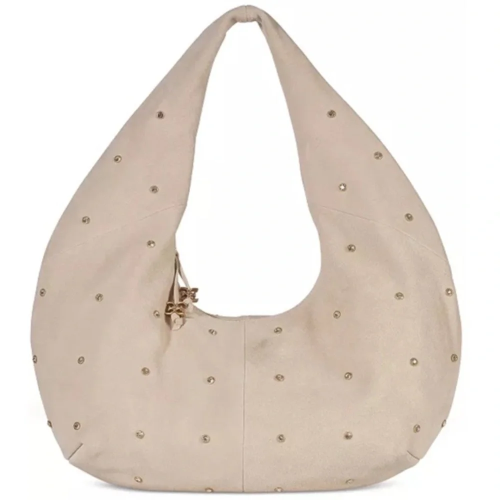 Sam Edelman Faren Rhinestone Medium Suede Hobo Shoulder Bag in Ivory NWT